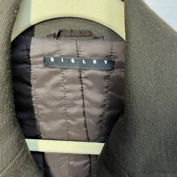 SISLEY WOMENS COAT SZ MEDIUM BROWN DOUBLE BREASTED LINED NOTCH LAPEL WOOL BLEND - Picture 3 of 12